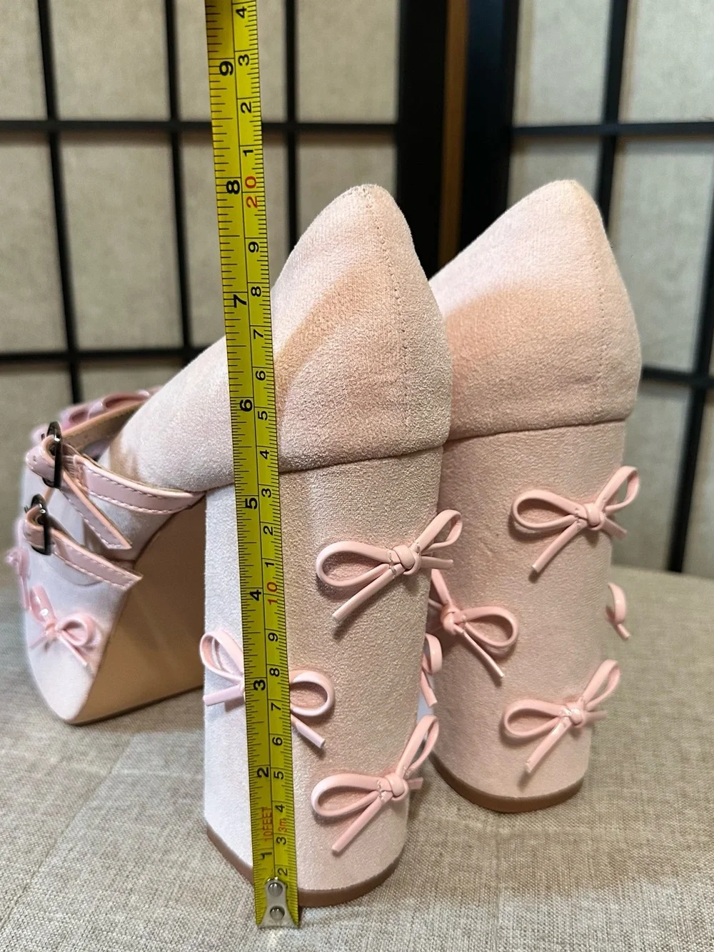 Pink Bow Platform Mary Jane Chunky Heels